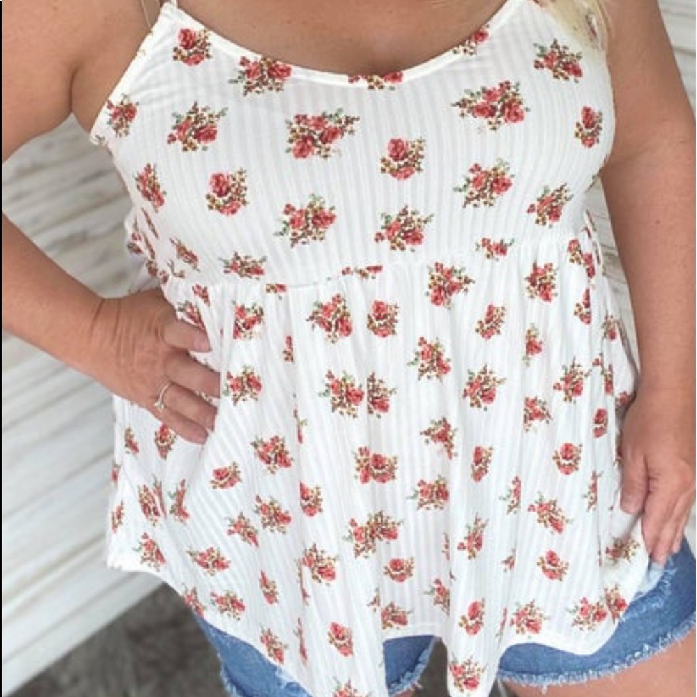 2X Ribbed babydoll tank with flowers
